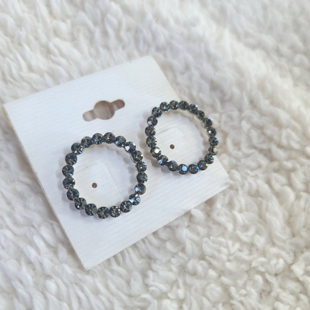 Black Diamond Circle Stud Earrings